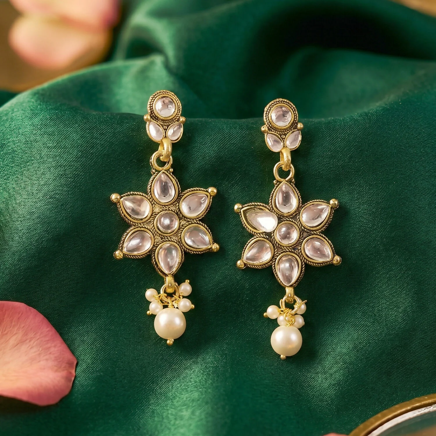 Traditional Pearl and Floral Necklace Set with Matching Earrings for Festive Occasions - Image 4