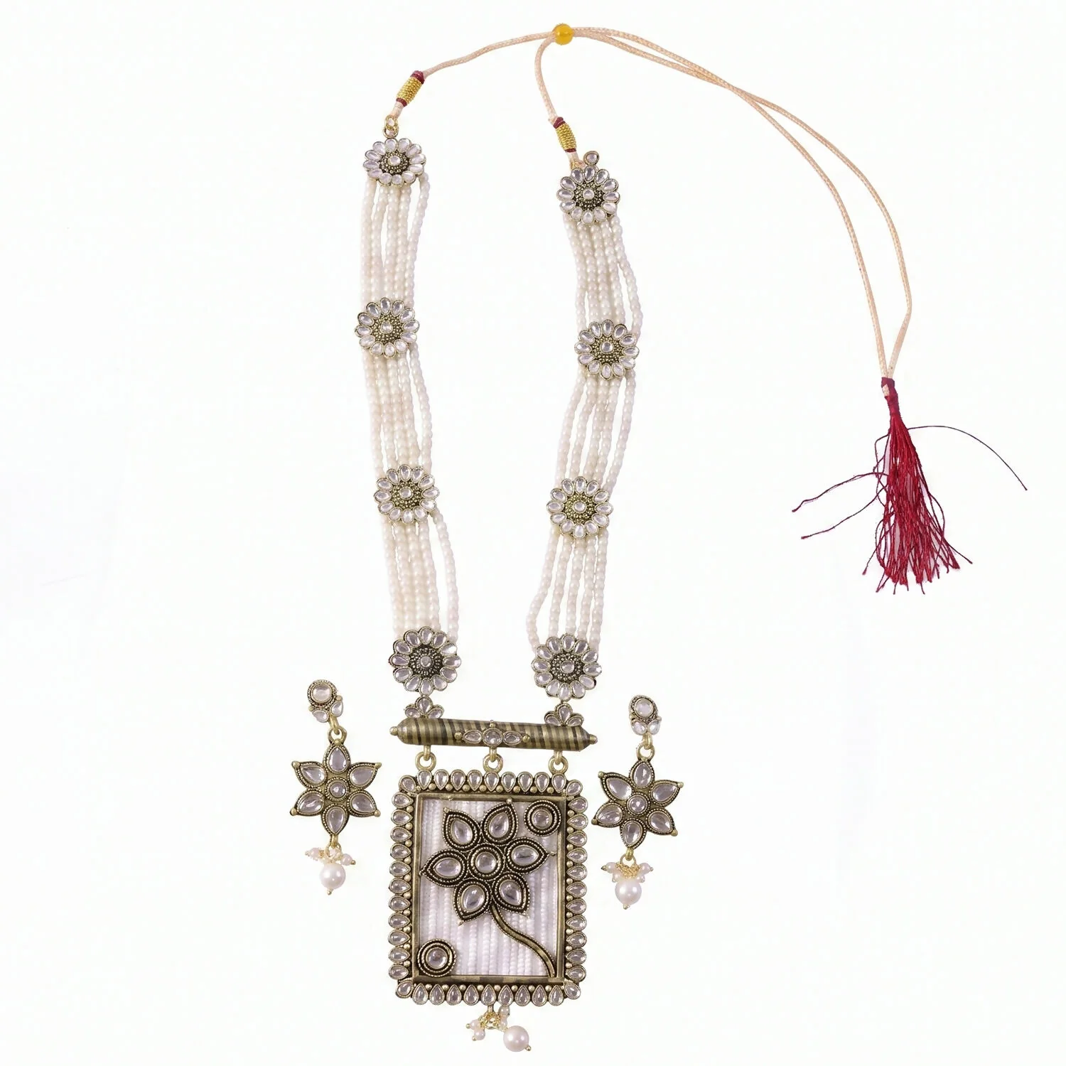 Traditional Pearl and Floral Necklace Set with Matching Earrings for Festive Occasions - Image 6