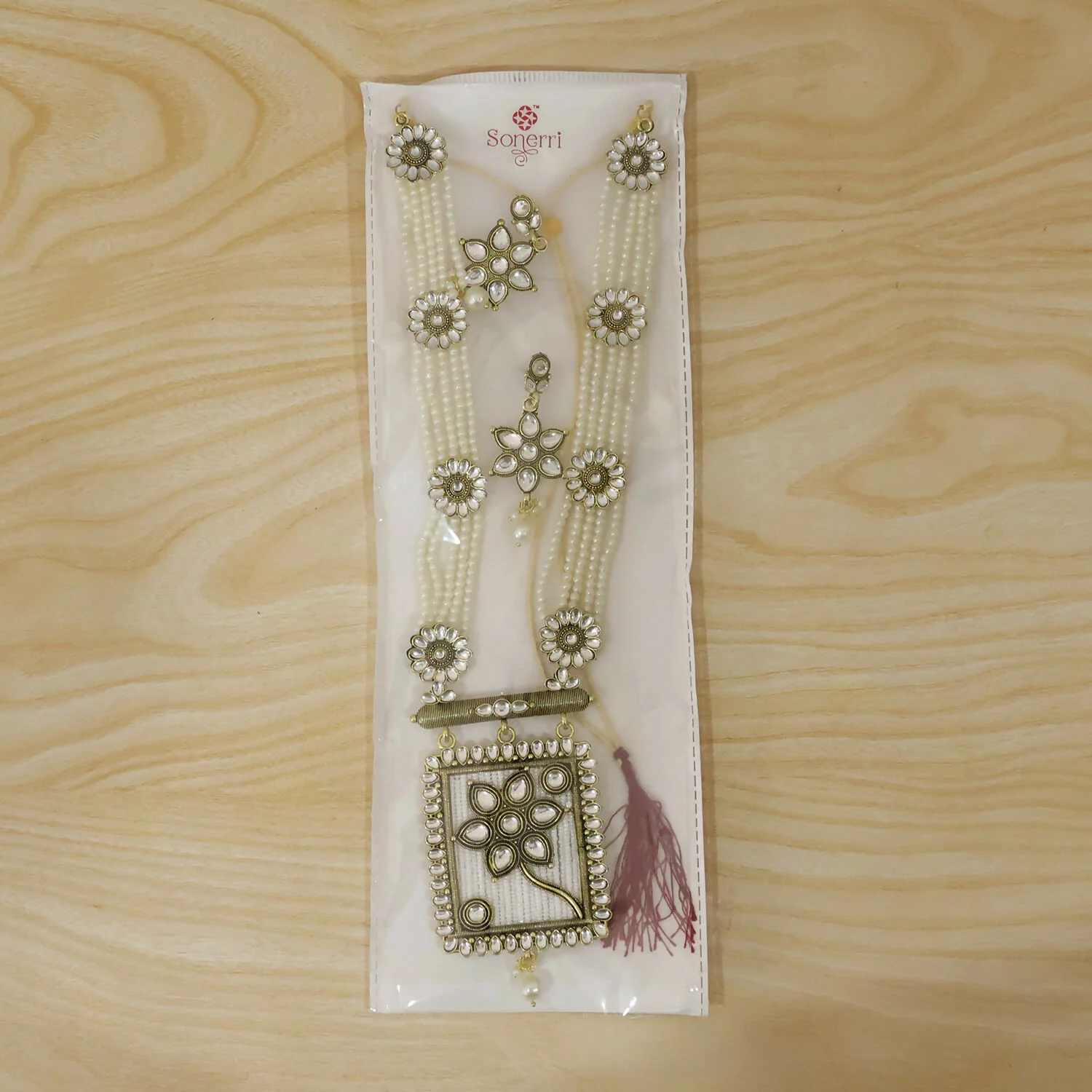 Traditional Pearl and Floral Necklace Set with Matching Earrings for Festive Occasions - Image 7