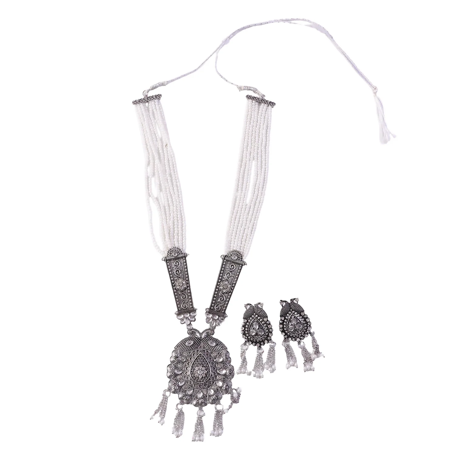 Traditional Pearl Necklace with Designer Pendant Set - Image 5