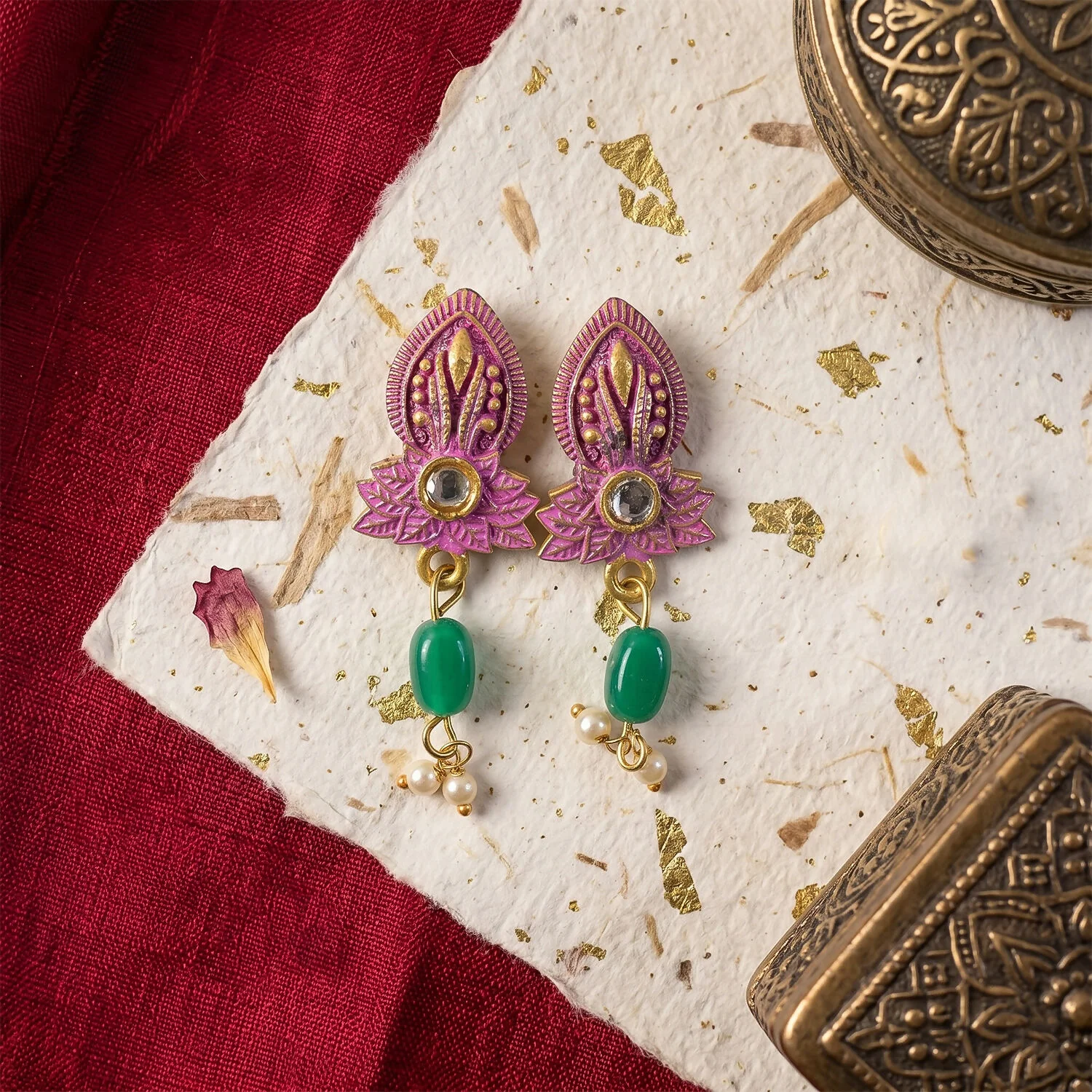 Traditional Pink Beaded Designer Necklace Set with Earrings Ethnic Adjustable Thread Jewelry Set - Image 4