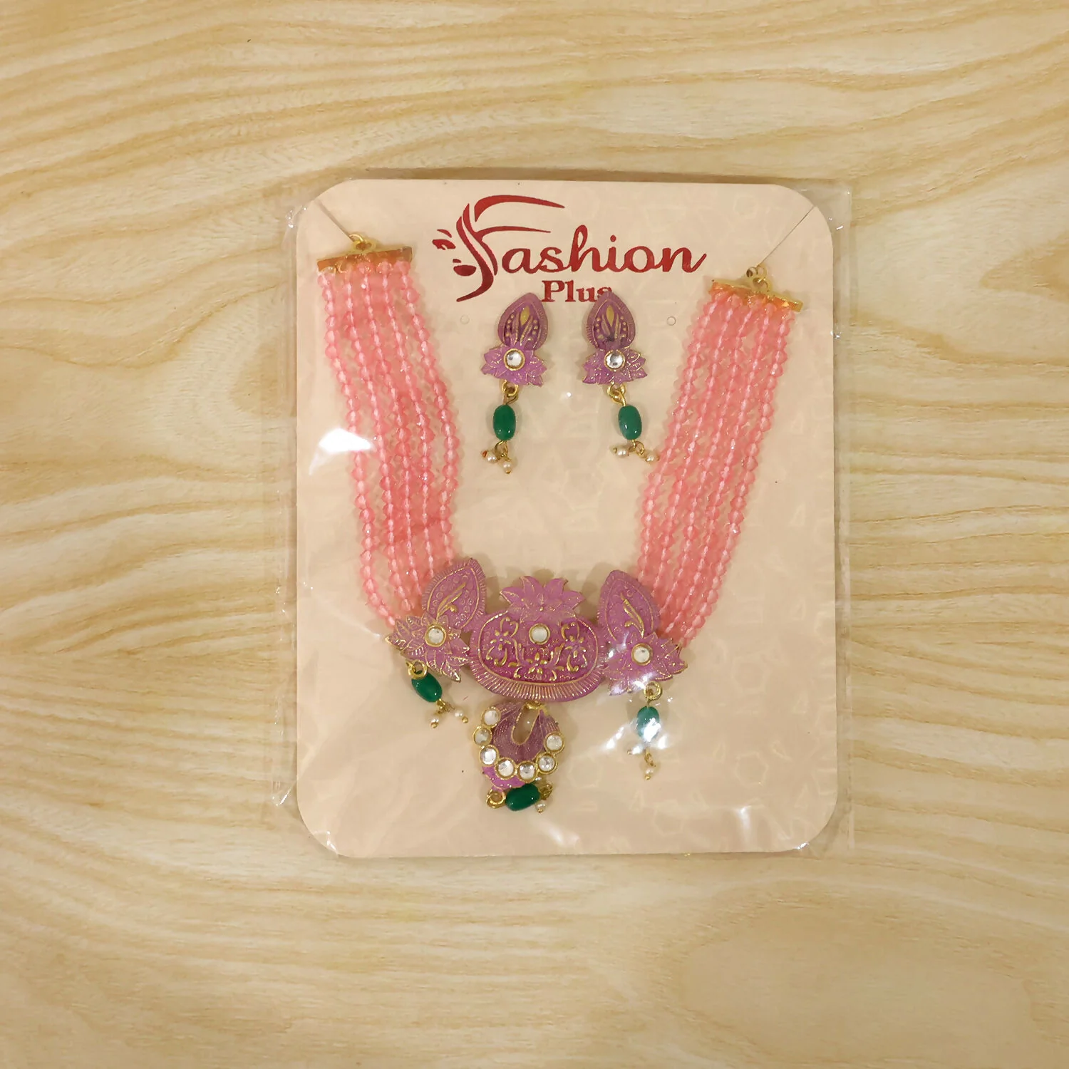 Traditional Pink Beaded Designer Necklace Set with Earrings Ethnic Adjustable Thread Jewelry Set - Image 6