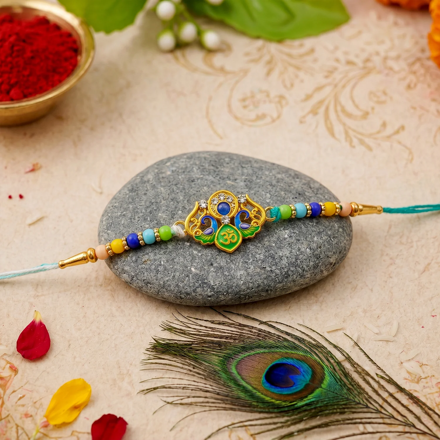 Traditional Rakhi with Colorful Beads and Elegant Design (1 Pc)