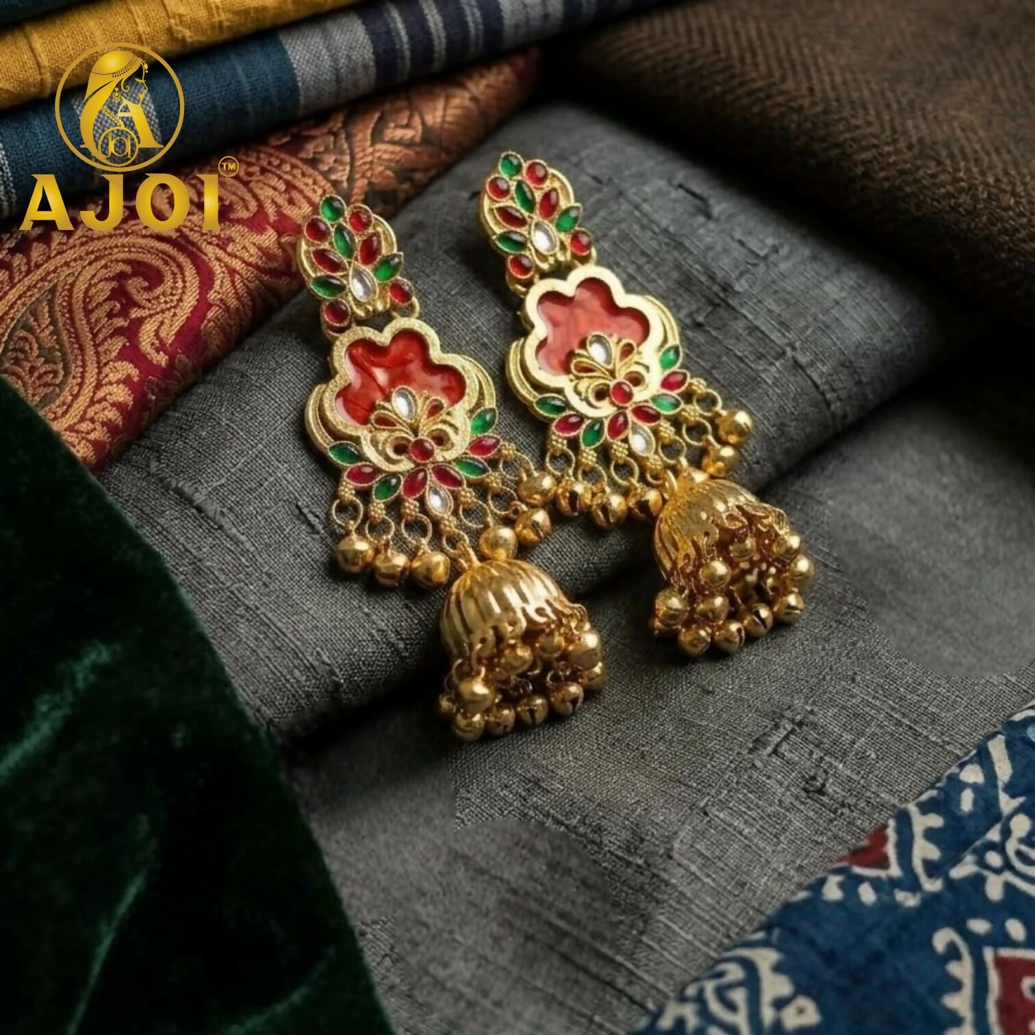 Traditional Red Stone Jhumka Earrings for Women Ethnic Jewelry - Image 3