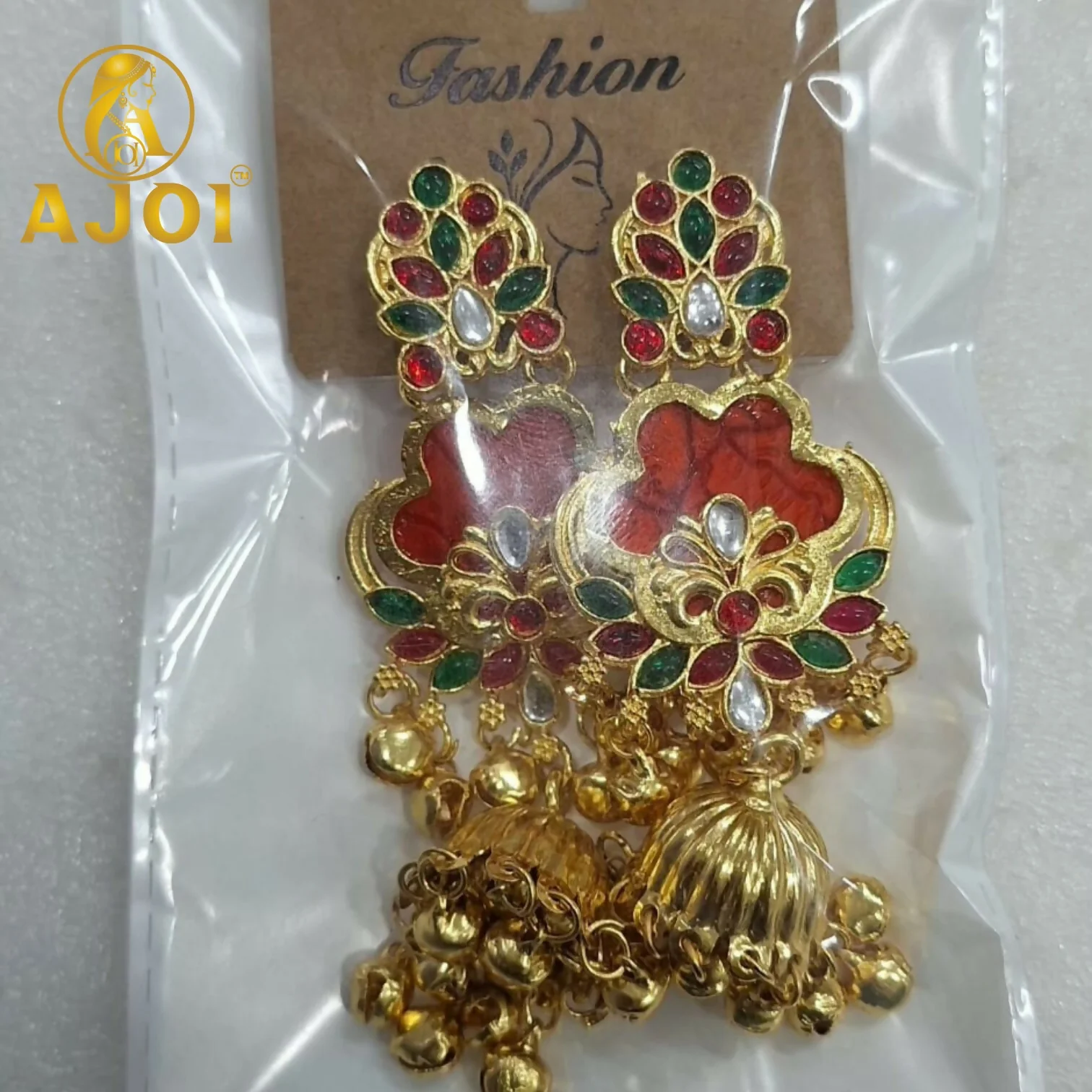Traditional Red Stone Jhumka Earrings for Women Ethnic Jewelry - Image 4