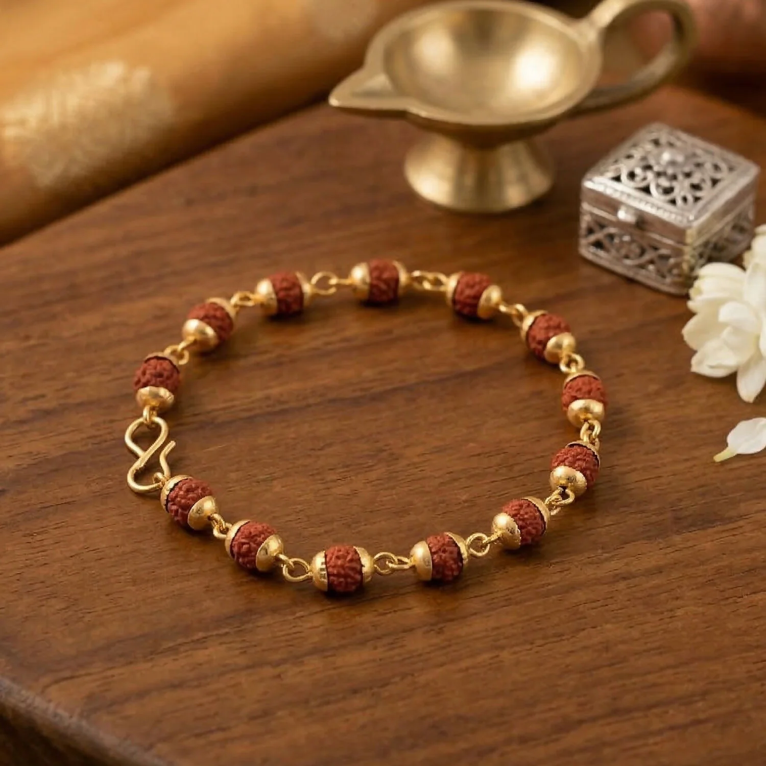 Traditional Rudraksha Gold Pendant Necklace & Bracelet Set - Image 3