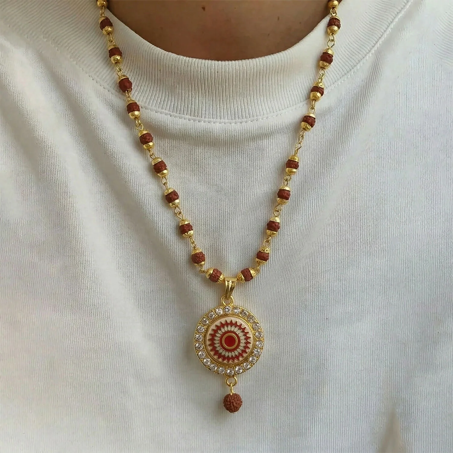 Traditional Rudraksha Gold Pendant Necklace & Bracelet Set - Image 4