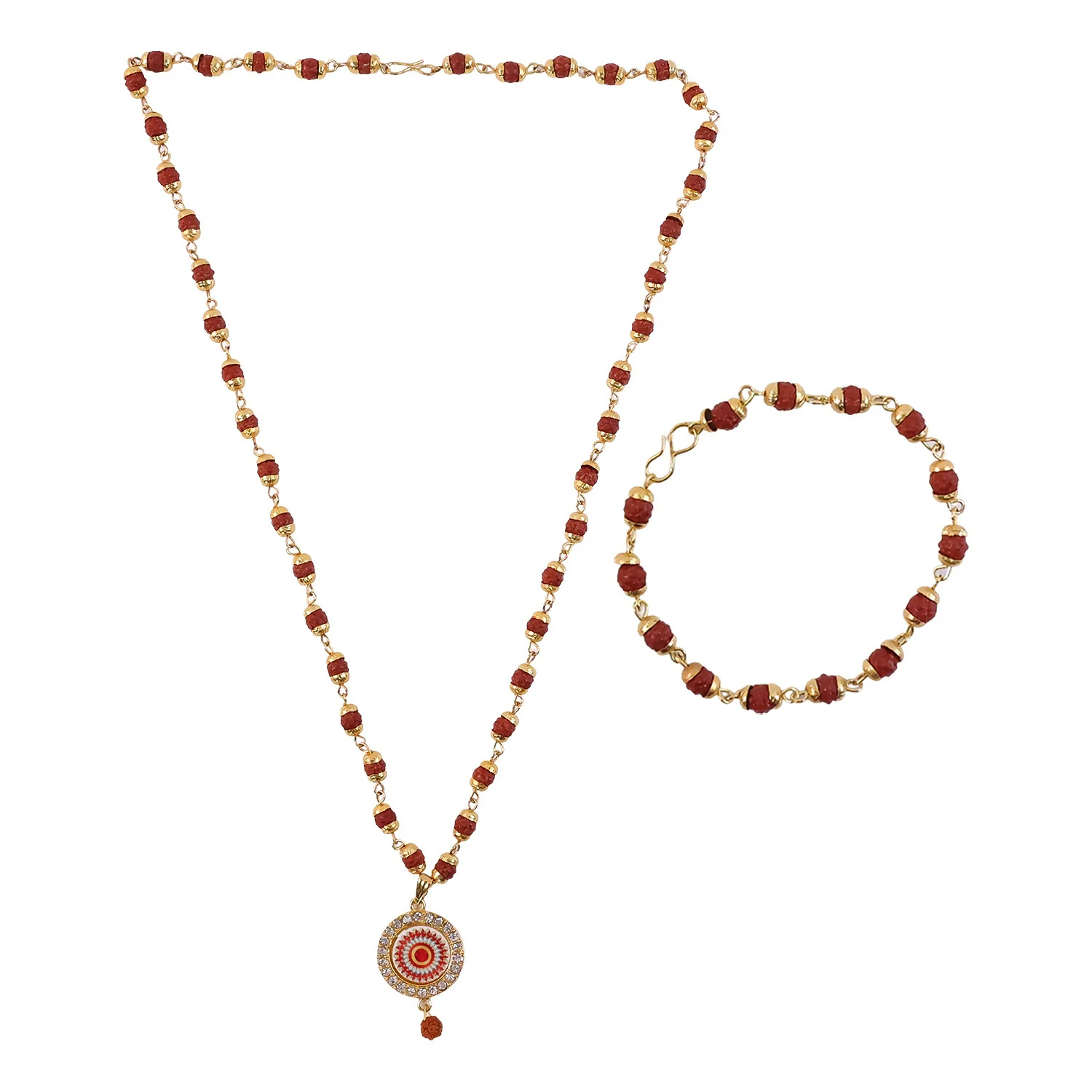 Traditional Rudraksha Gold Pendant Necklace & Bracelet Set - Image 5