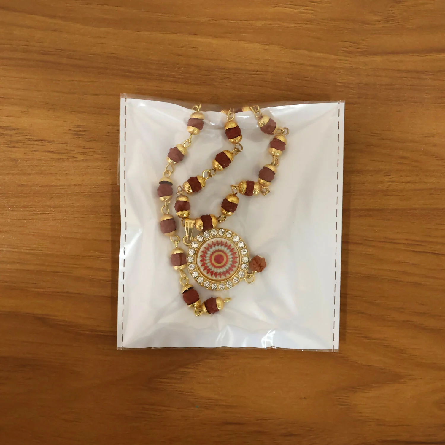 Traditional Rudraksha Gold Pendant Necklace & Bracelet Set - Image 6
