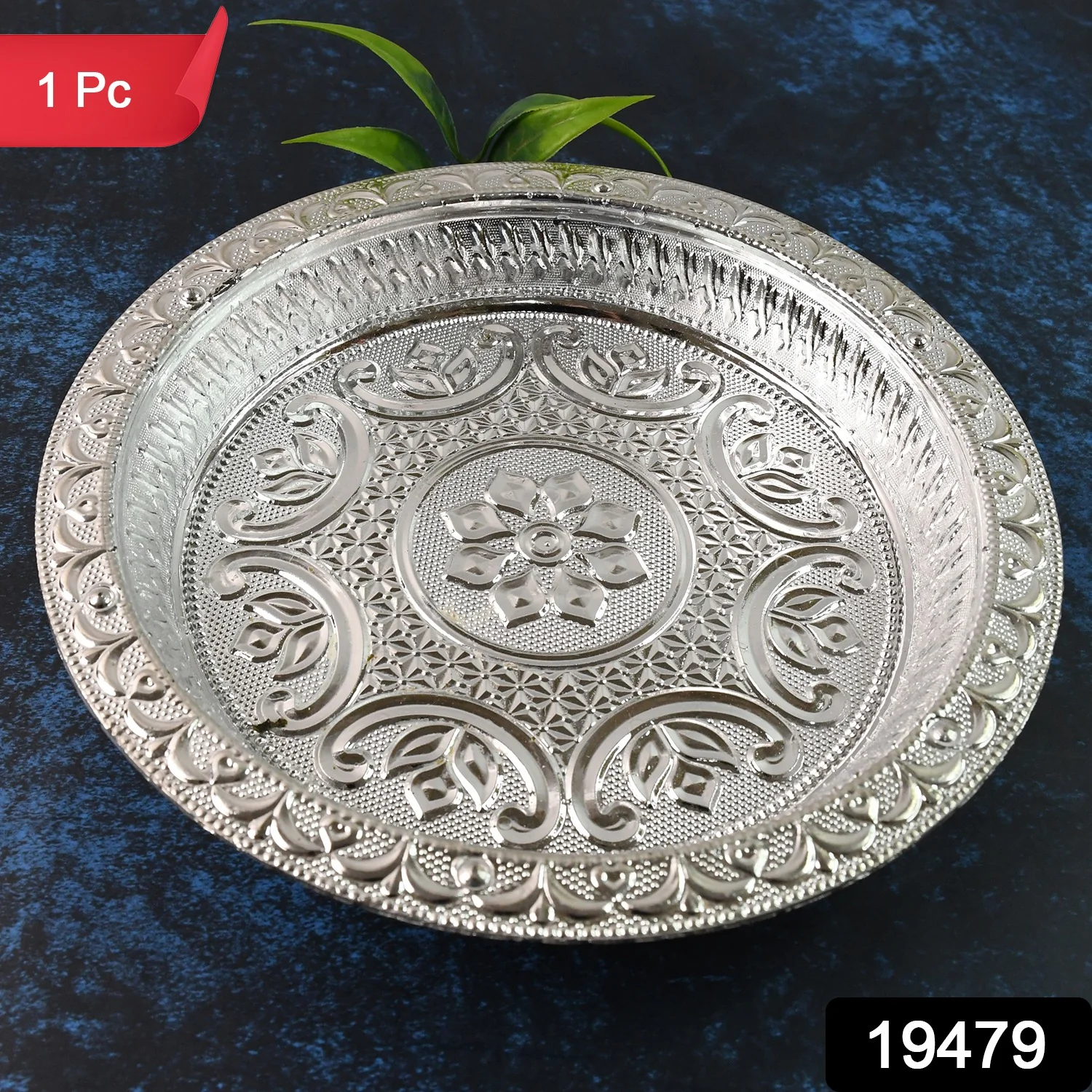 Traditional Silver Finish Plastic Pooja Thali (1 Pc) - Image 2