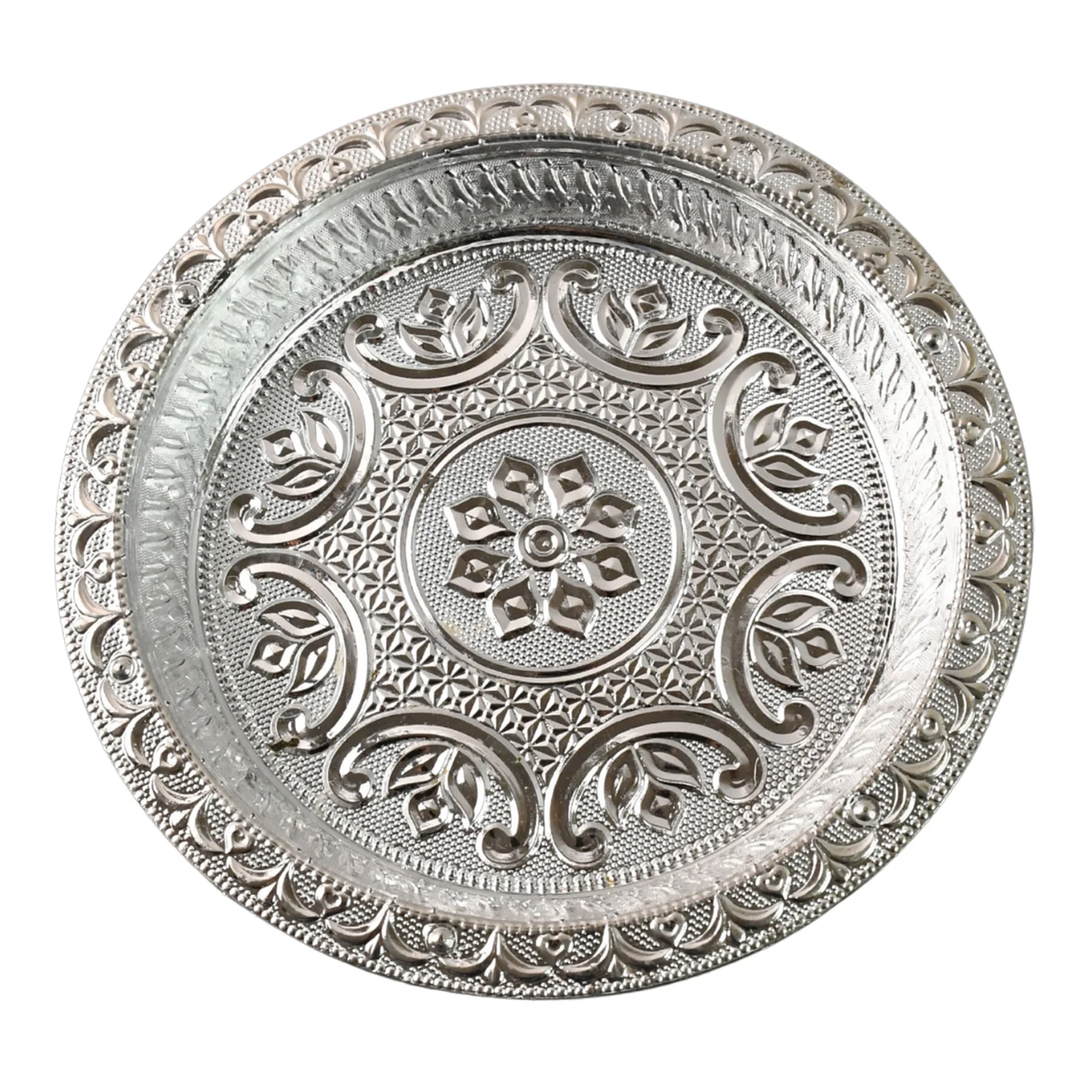 Traditional Silver Finish Plastic Pooja Thali (1 Pc) - Image 5