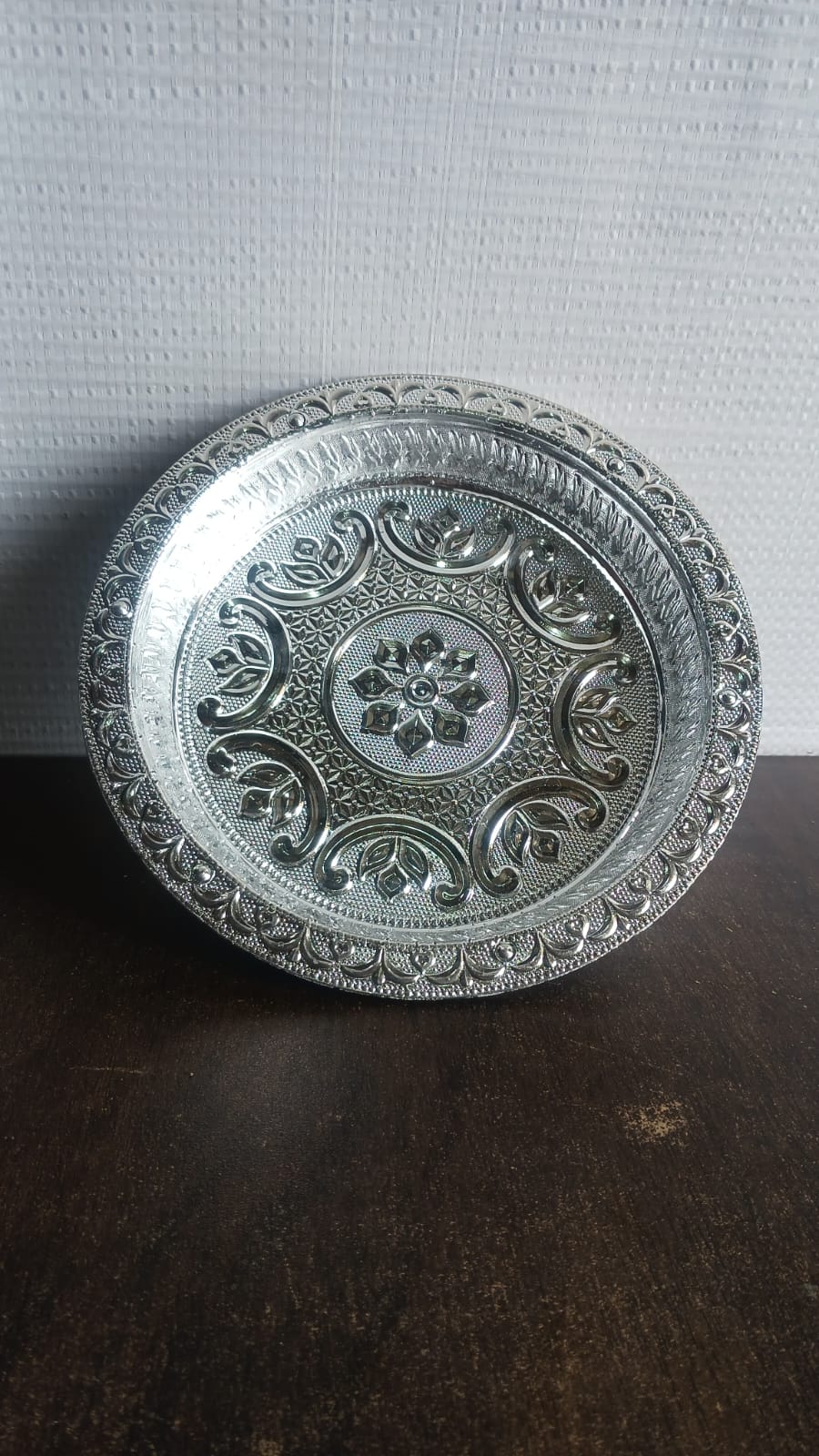 Traditional Silver Finish Plastic Pooja Thali (1 Pc) - Image 7