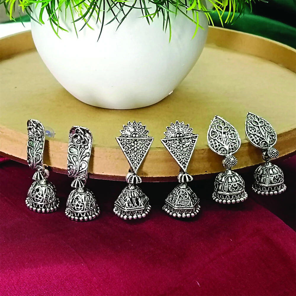 Traditional Silver Oxidised Earring Combo for Women and Girls