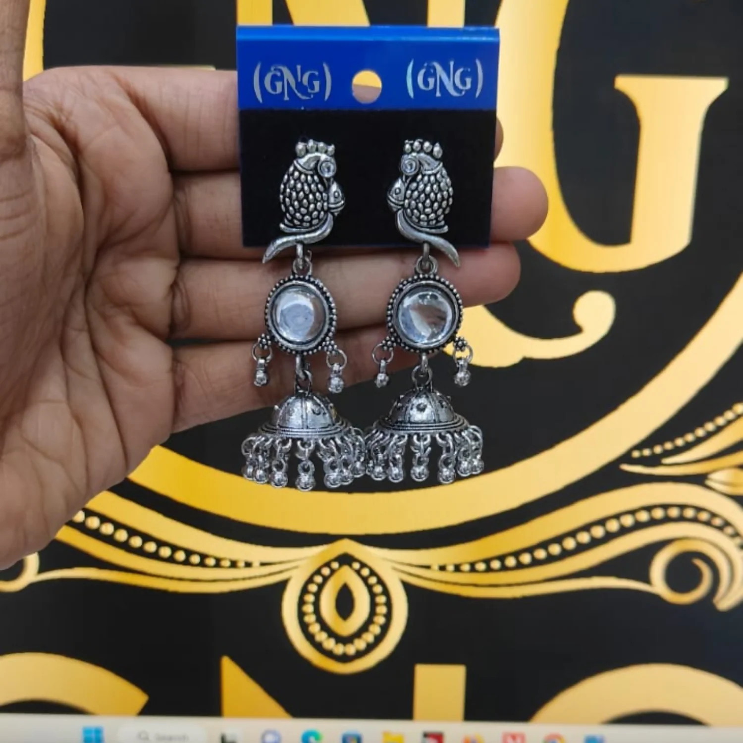 Traditional Silver Peacock Jhumka Earrings - Image 4