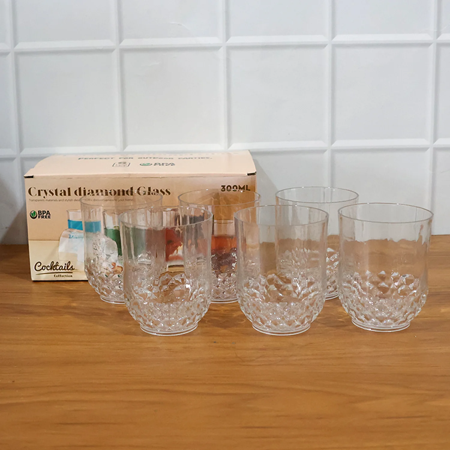 Transparent Diamond-Pattern Drinking Glass Set (6 Pc Set) - Image 8