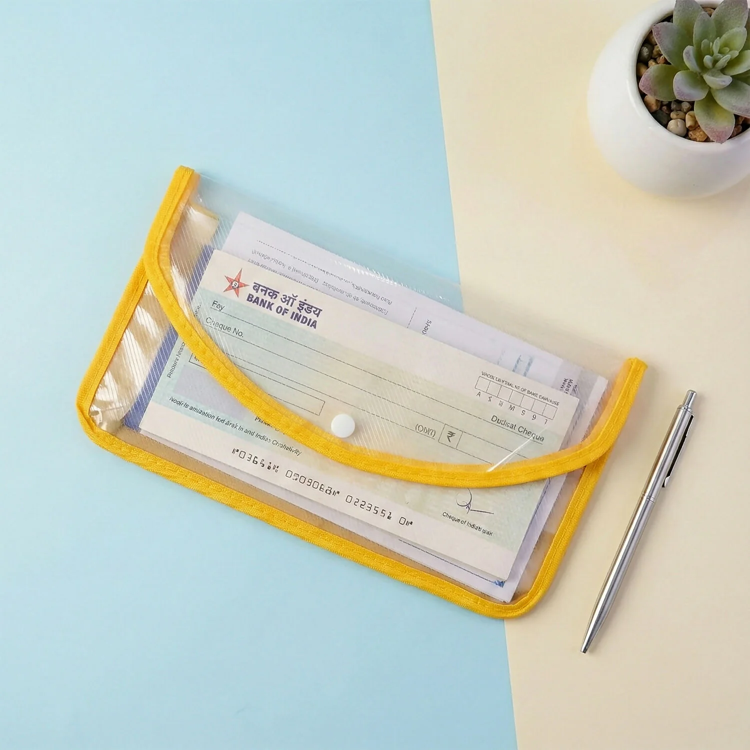 Transparent Document Folder with Button Closure – Multicolour(1 Piece) - Image 2