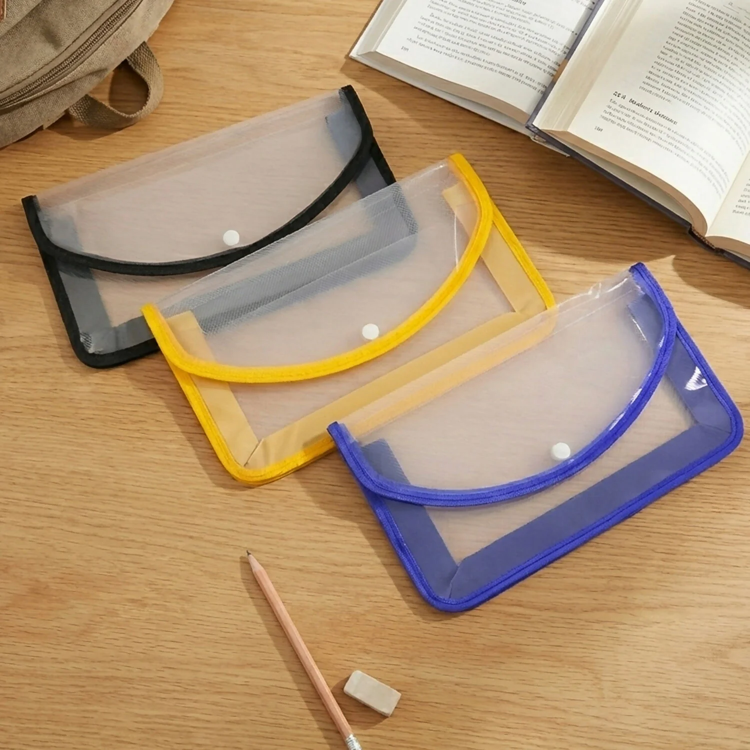 Transparent Document Folder with Button Closure – Multicolour(1 Piece) - Image 3