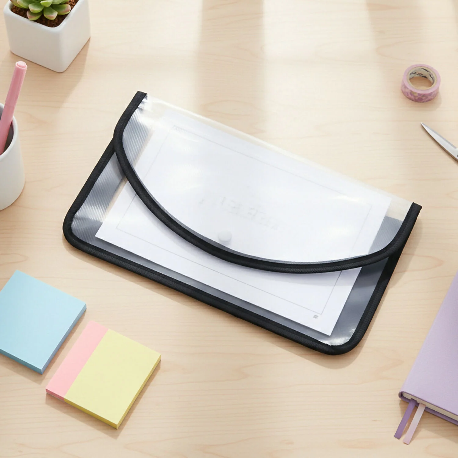 Transparent Document Folder with Button Closure – Multicolour(1 Piece) - Image 4