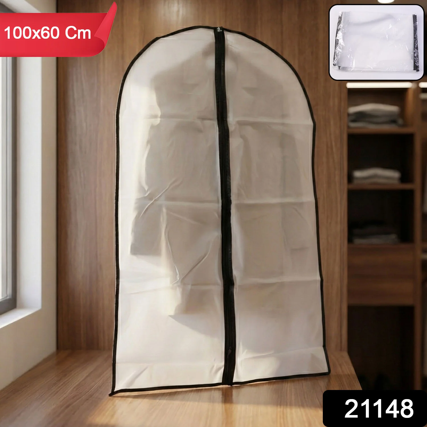 Transparent Garment Cover with Front Zipper (100 × 60 cm, 1 Pc) - Image 2