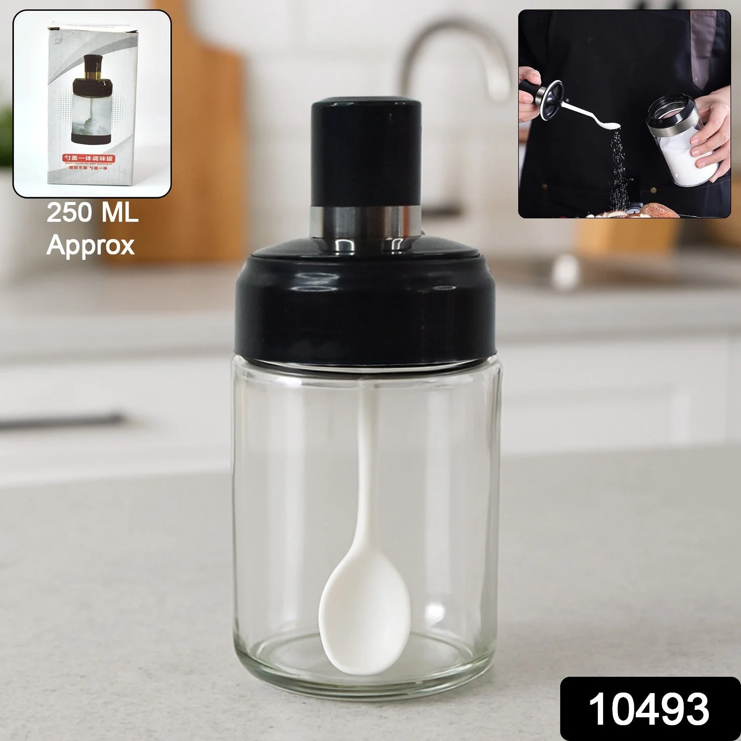 Transparent Glass Storage Jar with Built-in Spoon Approx 250ml - Image 2