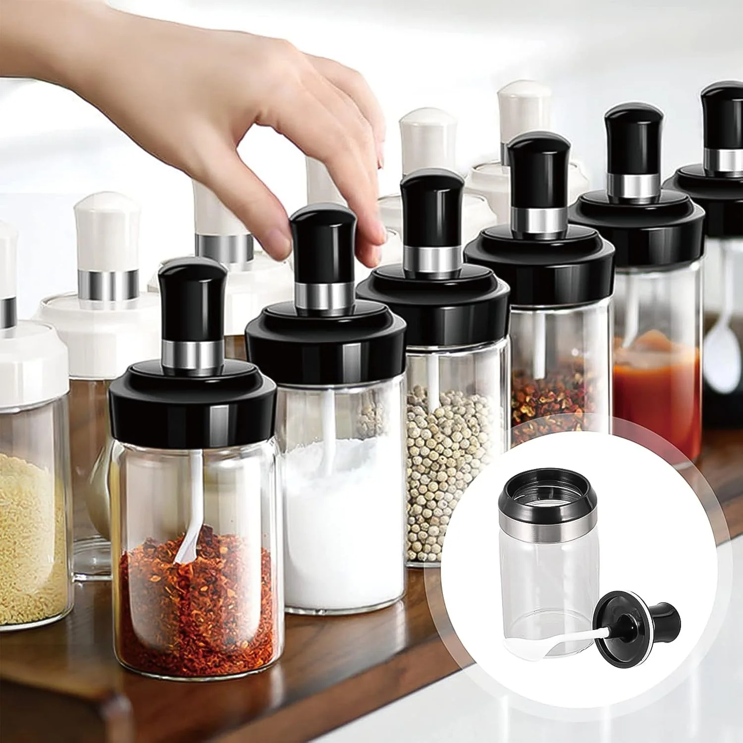 Transparent Glass Storage Jar with Built-in Spoon Approx 250ml - Image 3
