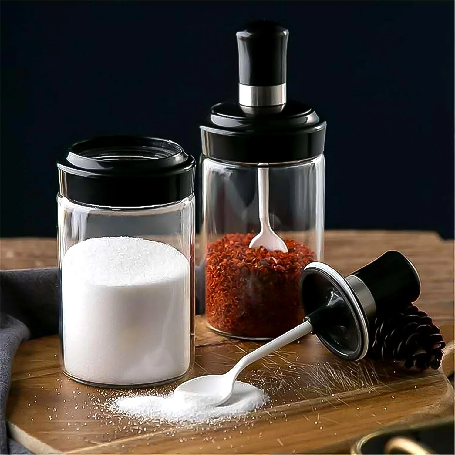 Transparent Glass Storage Jar with Built-in Spoon Approx 250ml - Image 6