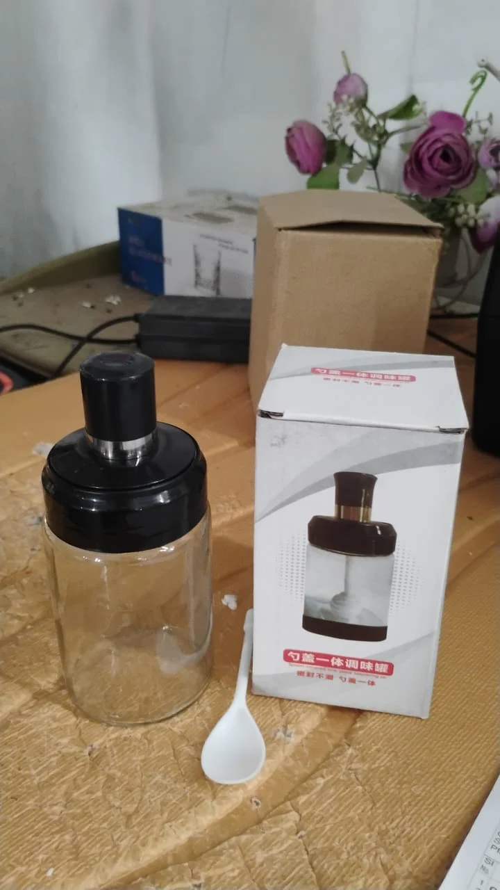 Transparent Glass Storage Jar with Built-in Spoon Approx 250ml - Image 7