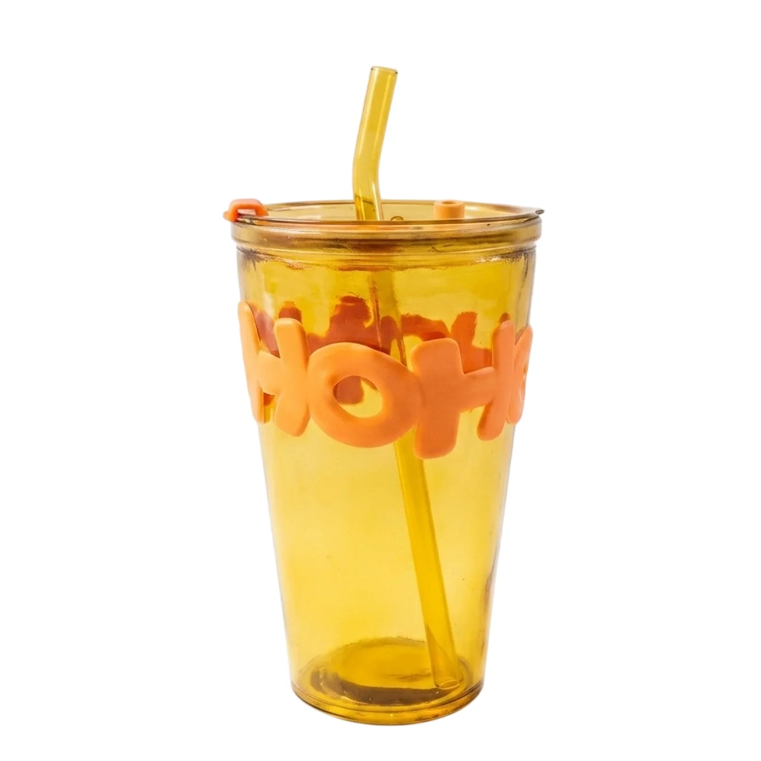Transparent Glass Tumbler with Lid and Straw (450 ML) - Image 4