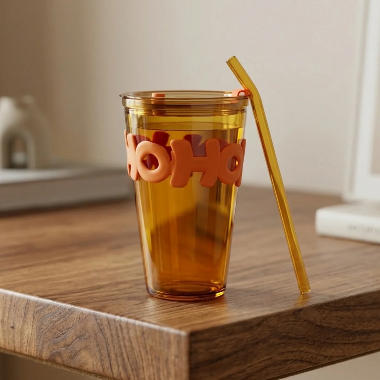 Transparent Glass Tumbler with Lid and Straw (450 ML) - Image 7