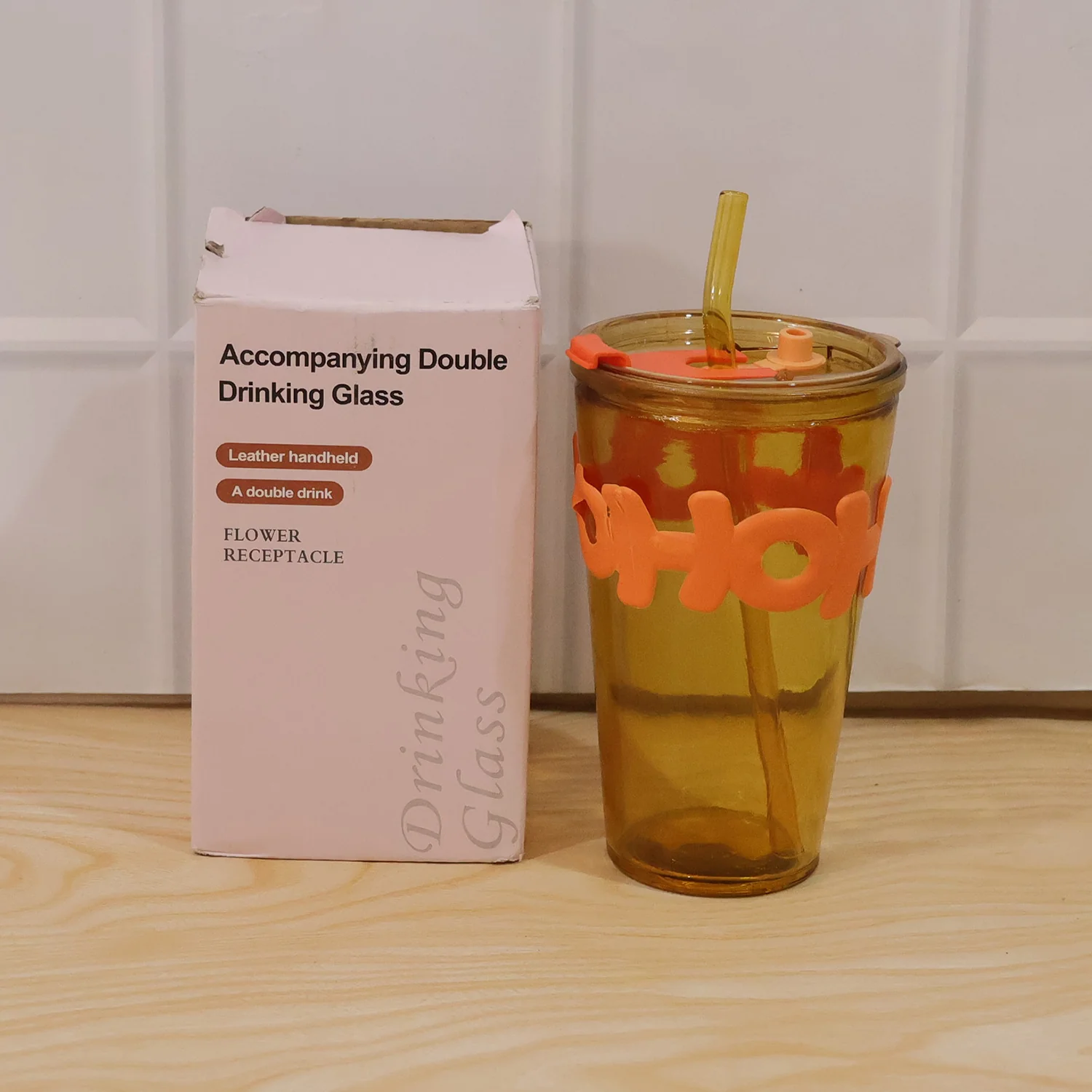 Transparent Glass Tumbler with Lid and Straw (450 ML) - Image 8