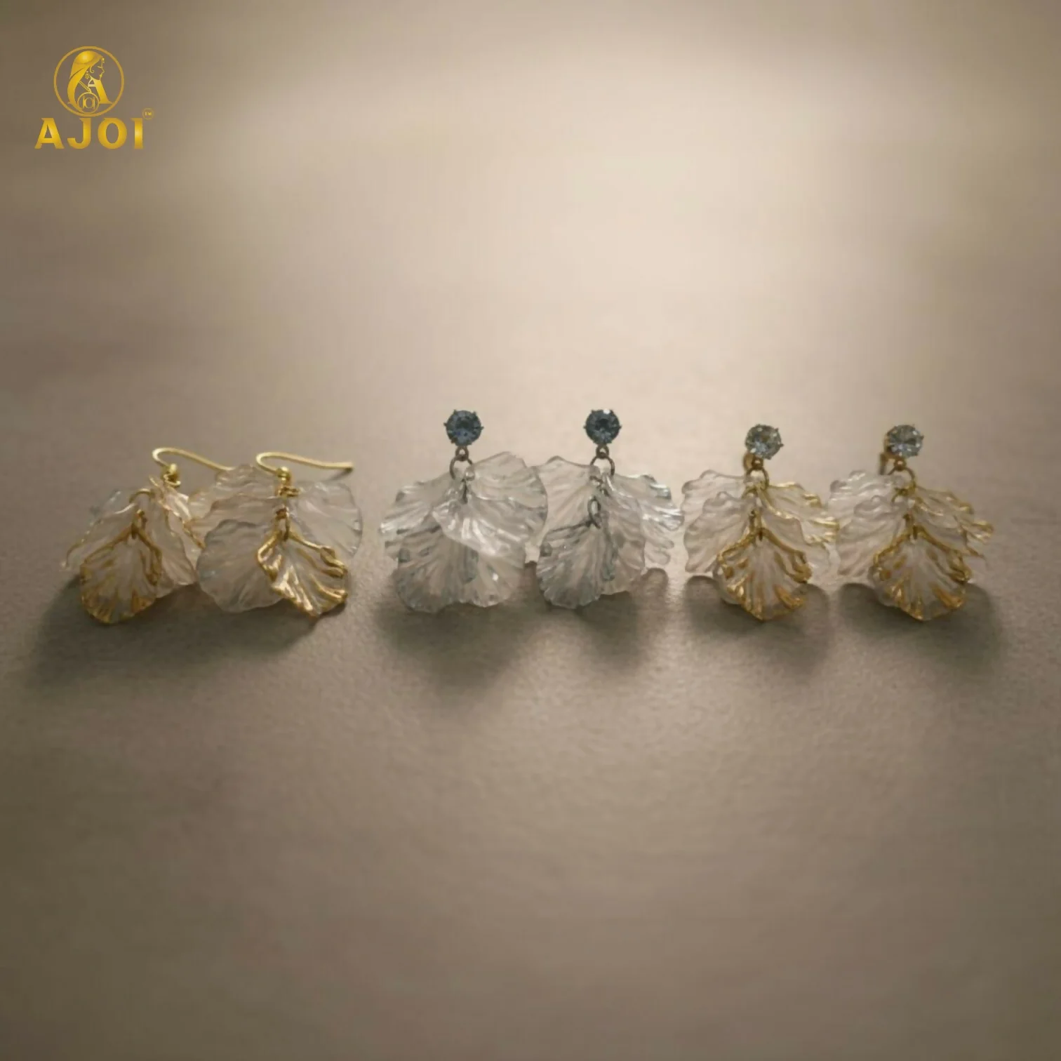 Transparent Leaf Design Drop Earrings Combo (3 Pair Set) - Image 3