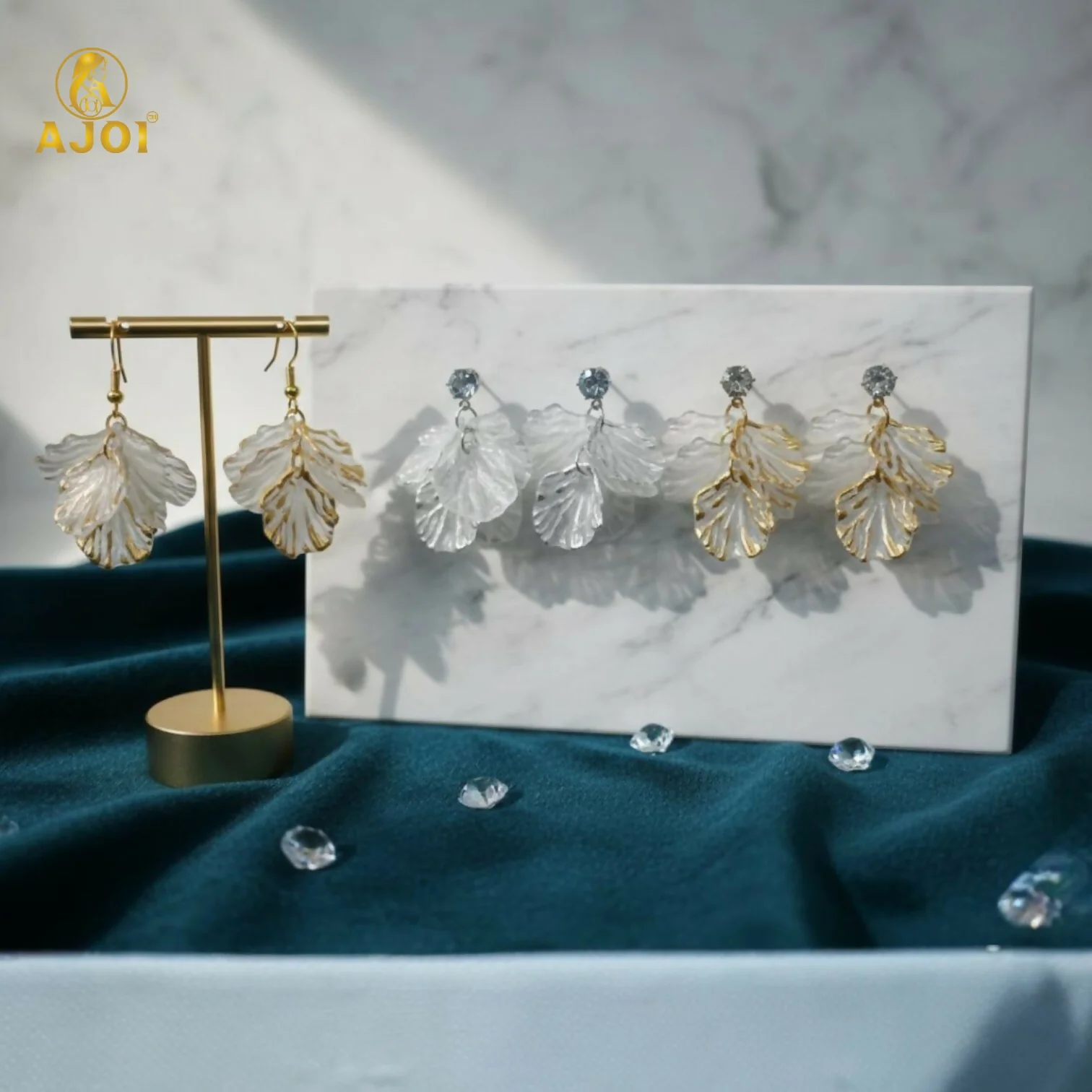 Transparent Leaf Design Drop Earrings Combo (3 Pair Set) - Image 4