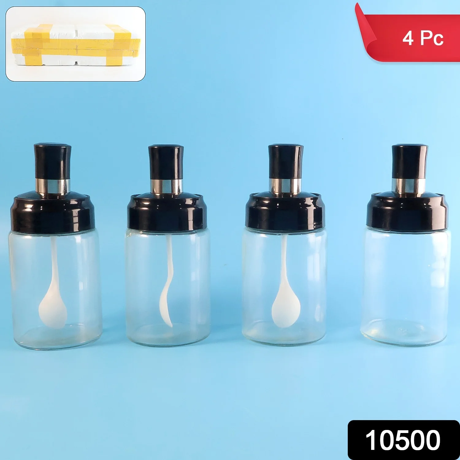 Transparent Spice Jar Set with Spoon & Airtight Lid (4 Pc) - Image 2