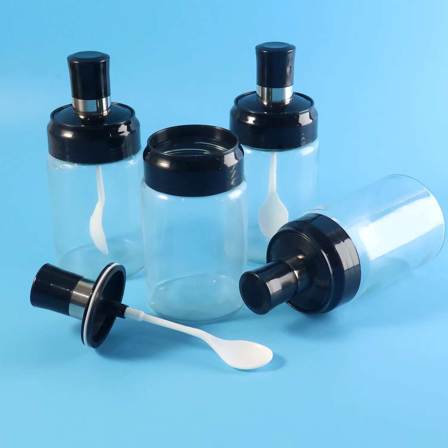 Transparent Spice Jar Set with Spoon & Airtight Lid (4 Pc) - Image 3