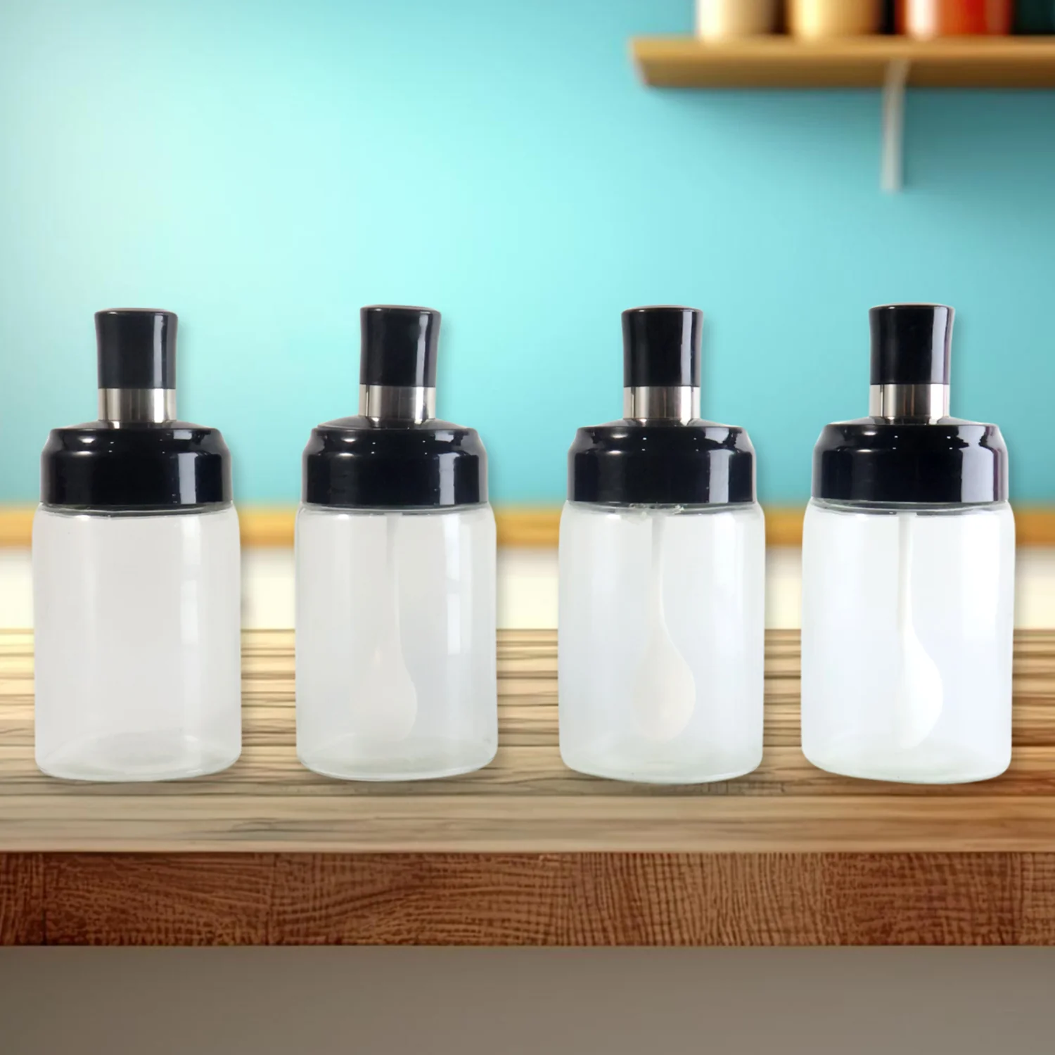 Transparent Spice Jar Set with Spoon & Airtight Lid (4 Pc) - Image 4