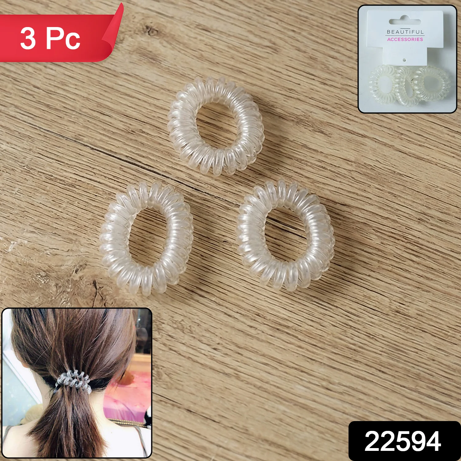 Transparent Spiral Coil Hair Band With Case 3 Pc Set - Image 2