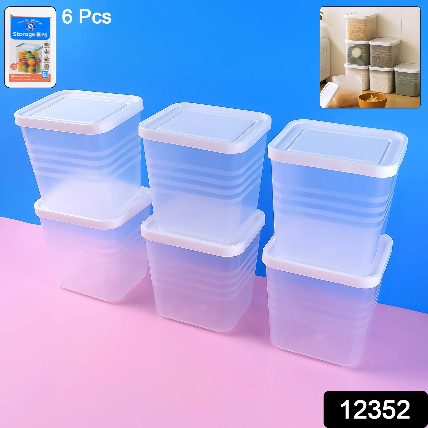 Transparent Square Plastic Food Storage Container Set (6 Pc) - Image 2