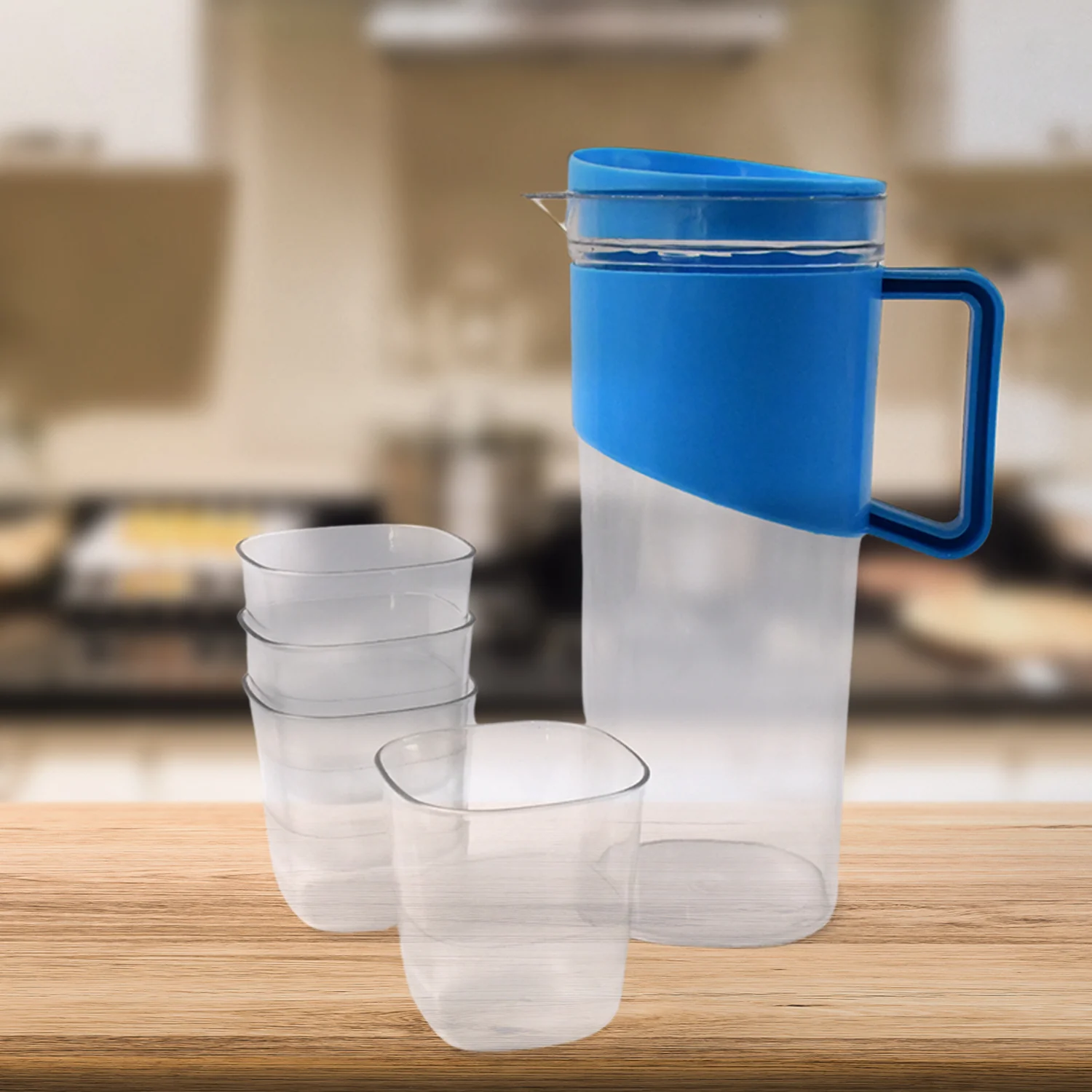 Transparent Premium Jug with Elegant Handle & 4 Plastic Glasses (2000 ML Approx) - Image 7