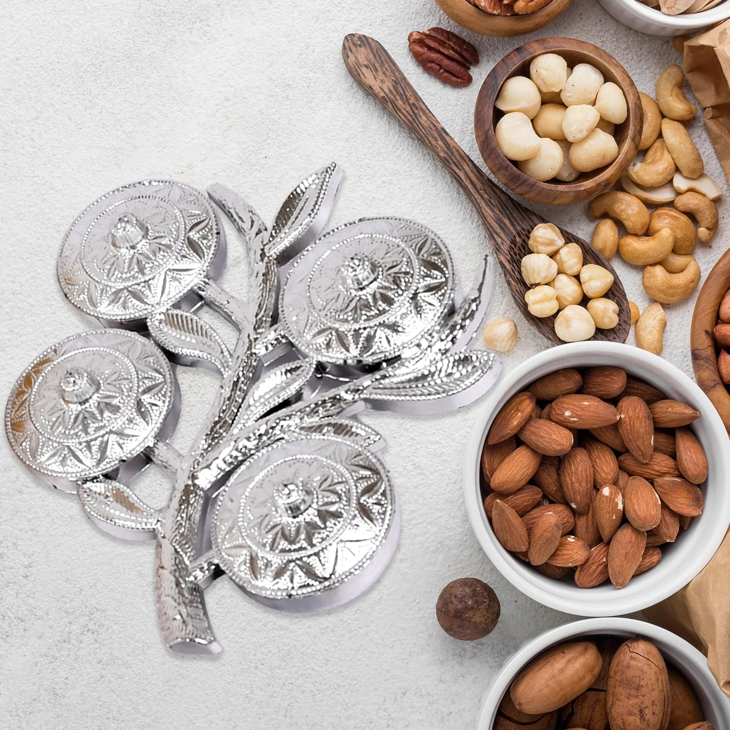 Tree Shape 4 Compartment Mukhwas Dani Serving Tray For Home & Kitchen Use - Image 4
