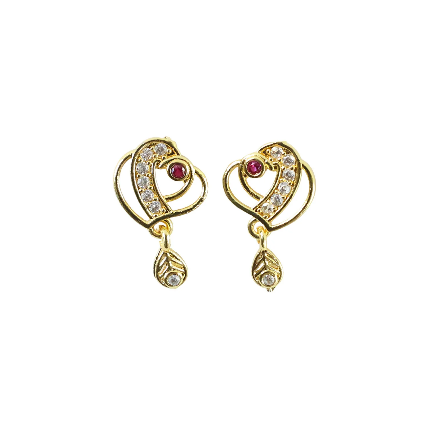 Trendy Geometric Gold Earrings with Sparkling Stones & Drop Charm - Image 5