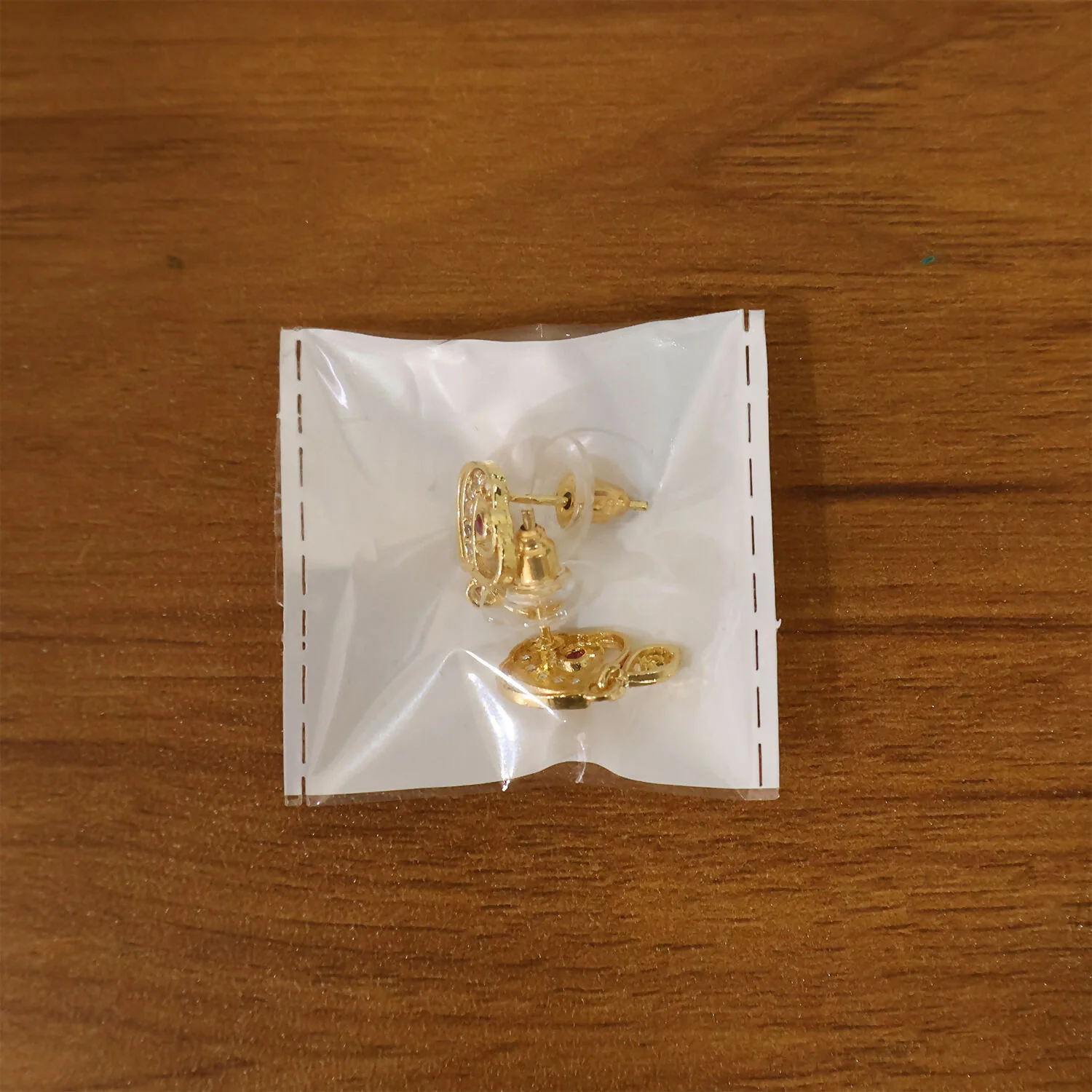 Trendy Geometric Gold Earrings with Sparkling Stones & Drop Charm - Image 6