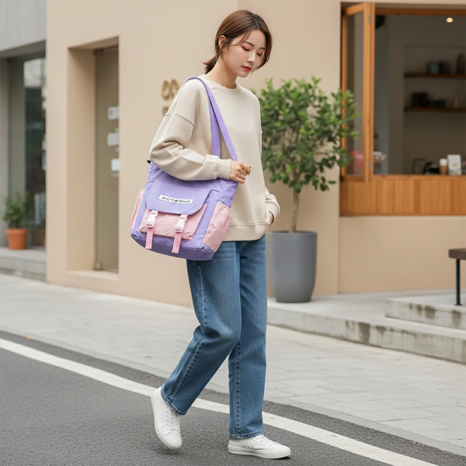 Trendy Multi-Pocket Shoulder Tote Sling Bag (1 Pc) - Image 8