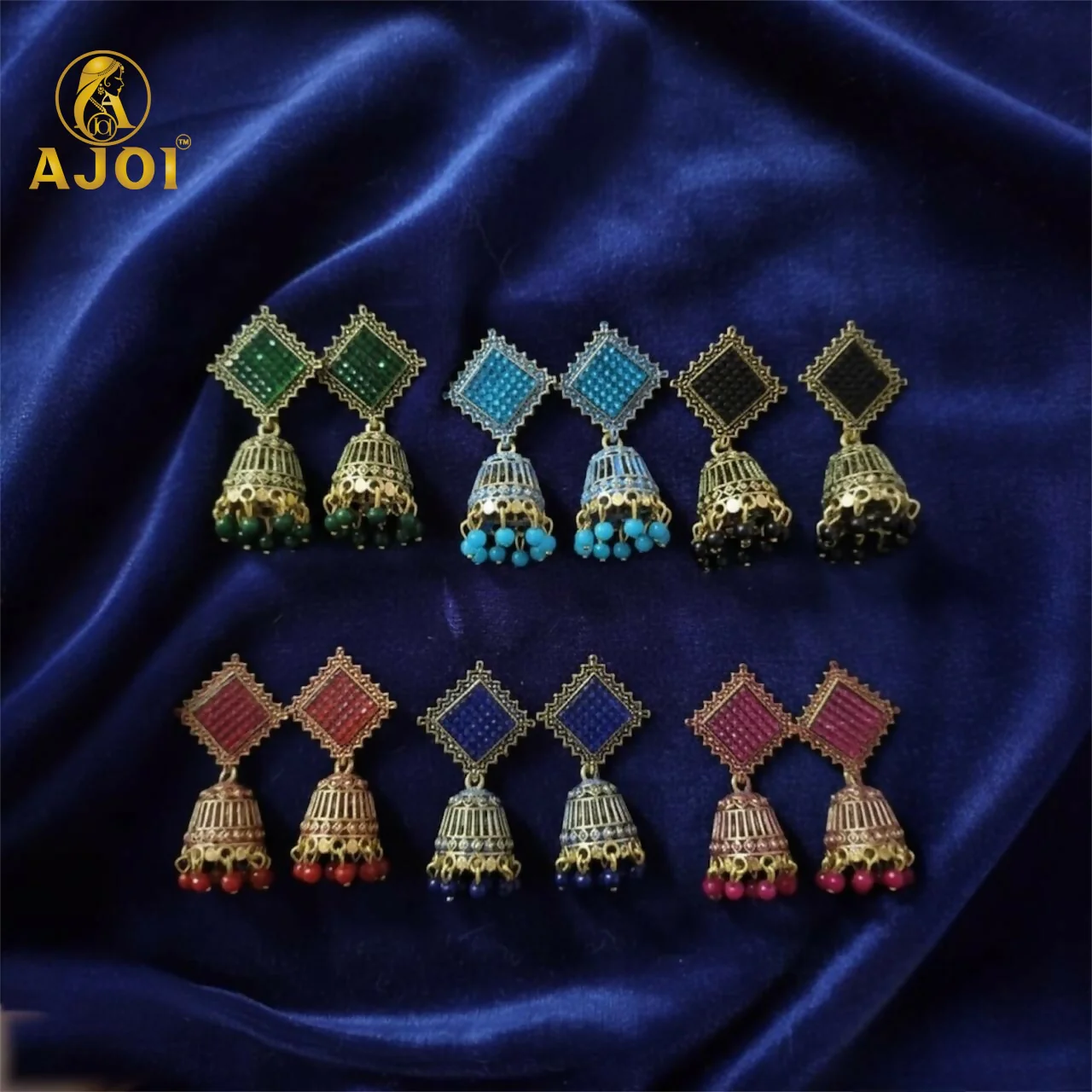 Trendy Oxidised Jhumki Earrings with Designer Square Tops (PACK OF 6)