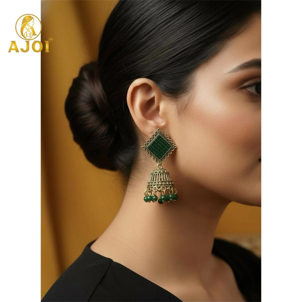 Trendy Oxidised Jhumki Earrings with Designer Square Tops (PACK OF 6) - Image 2