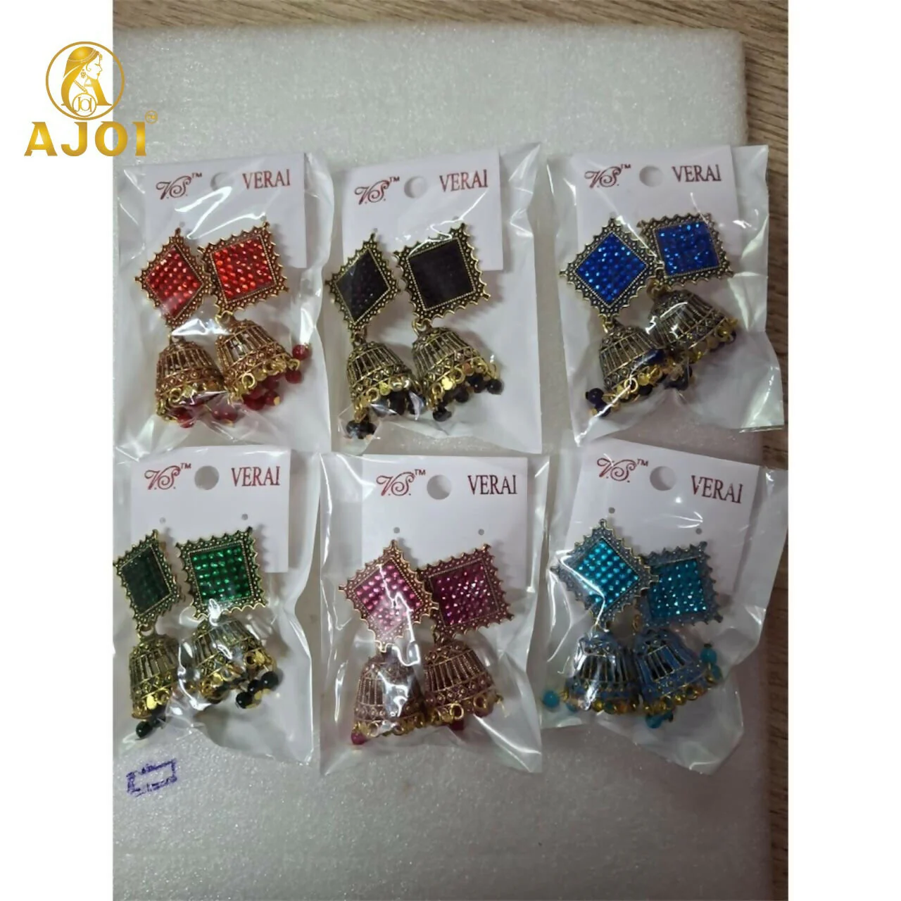 Trendy Oxidised Jhumki Earrings with Designer Square Tops (PACK OF 6) - Image 5