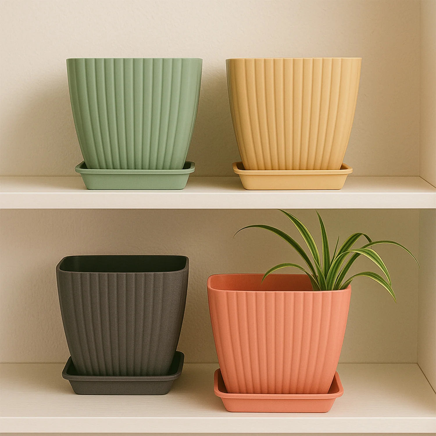 Trendy Square Plastic Flower Pots Set of 5 - Image 6