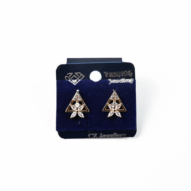 Trendy Triangle Floral Design CZ Stone Stud Earrings for Women - Image 5