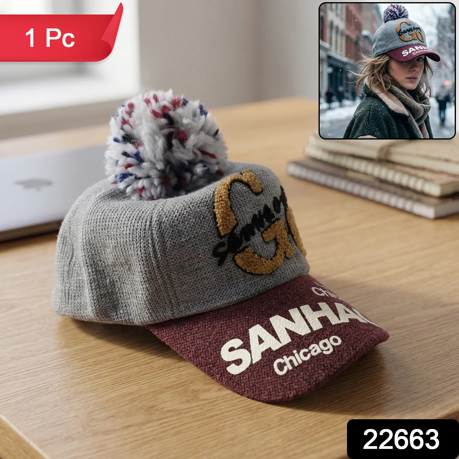 Trendy Winter Baseball Style Woolen Cap (1 Pc) - Image 2