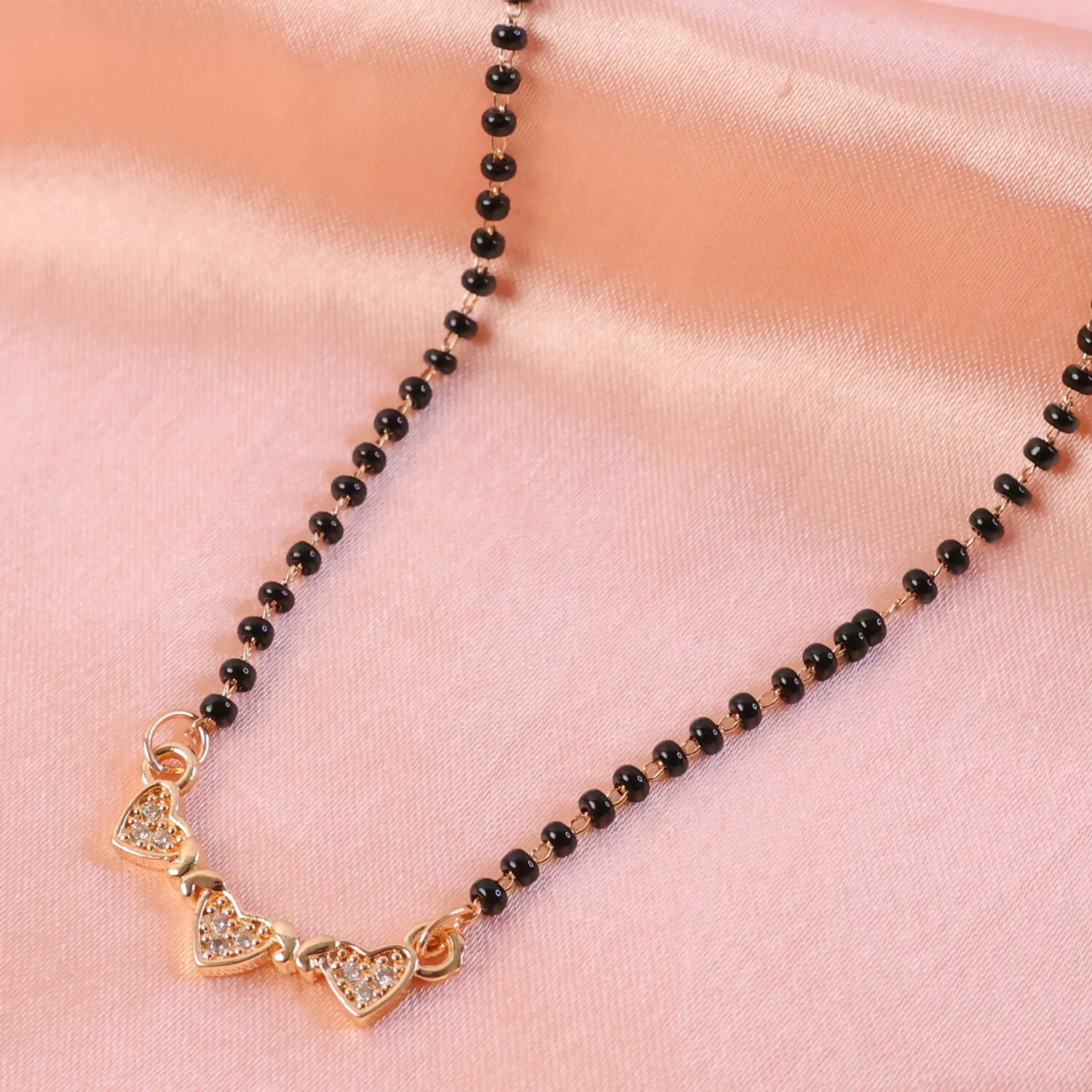 Triple Heart Design Mangalsutra Necklace with Crystal Stones - Image 5