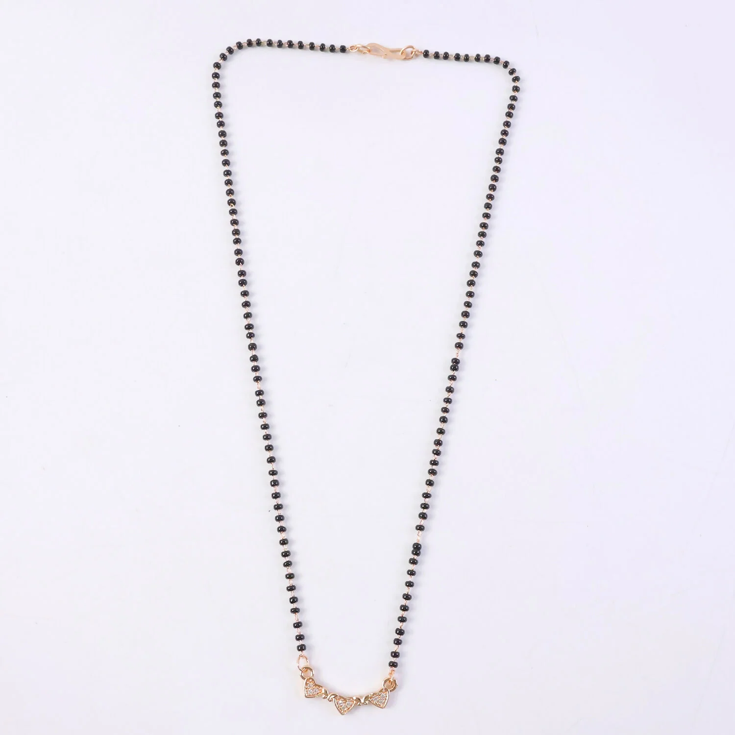 Triple Heart Design Mangalsutra Necklace with Crystal Stones - Image 6
